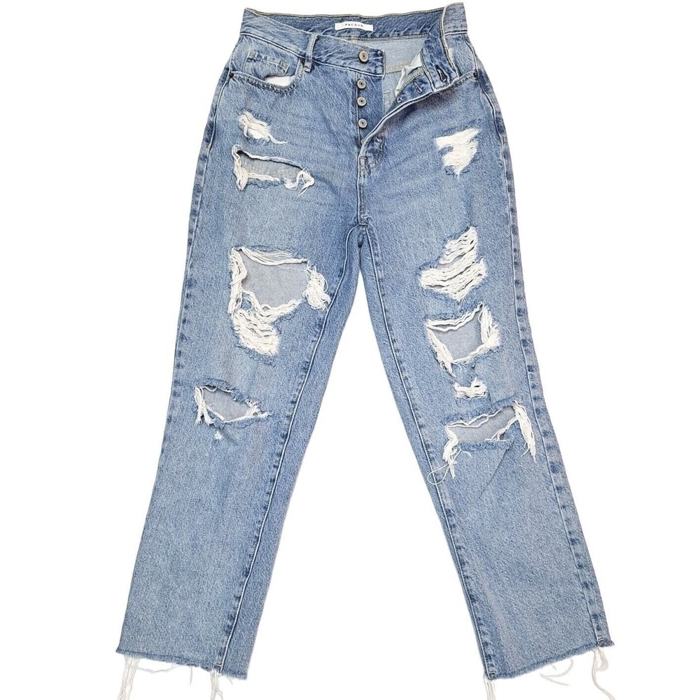 Pacsun Jeans Women 26 High Rise Straight Light Wash Distressed Raw Hem Destroyed